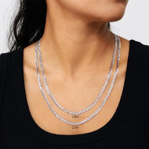 Nuragold 14K Real White Gold Cuban Curb Solid Italian Link Chain Necklace - 24",4mm