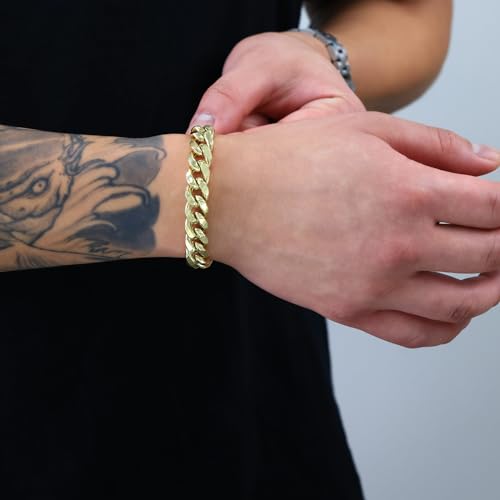 Nuragold 14K Real Yellow Gold Miami Cuban Link Chain Bracelet Men & Women - 8.5",11mm