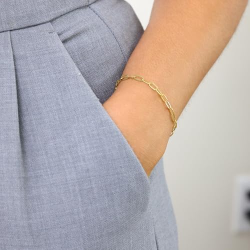 Nuragold 14k Real Yellow Gold 3mm Paperclip Chain Cable Link Bracelet - 8"