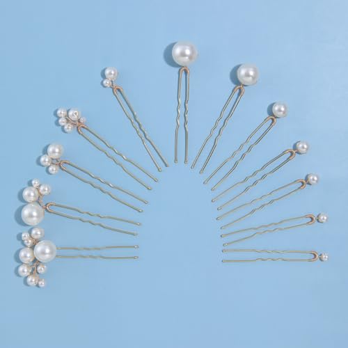 12 Pieces Bridal Wedding Hair Pins Handmade Pearl Bridal Hair Accessories for Brides Women Girls Gold