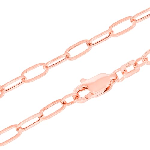Nuragold 10k Real Rose Gold Paperclip 3mm Elongated Cable Link Necklace (16"-24") Dainty Italian Jewelry for Men & Women - 16"