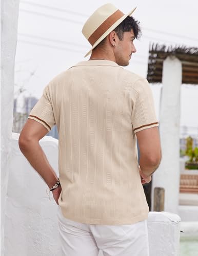 COOFANDY Men's Vintage Polo Shirts Short Sleeve Casual Beach Button Down Shirts Summer Lightweight