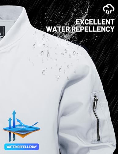 TACVASEN Mens Bomber Jackets Winter Men's Water Resistant Jacket and Coat Mens Casual Windbreaker Jacket Men's Coats White