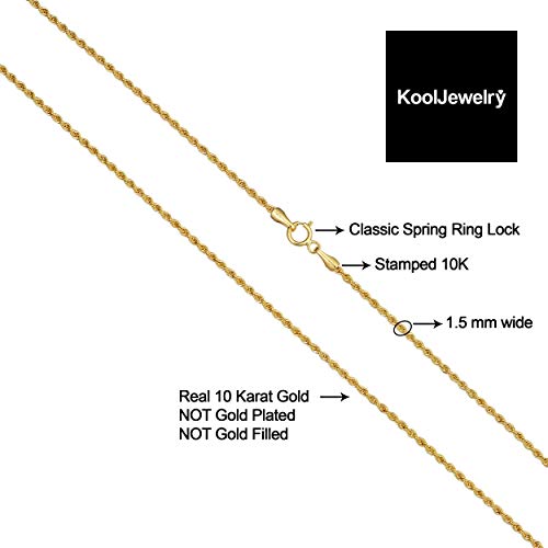 Kooljewelry 10k Yellow Gold Rope Chain Necklace (1.5 mm, 18 inch)