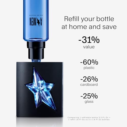 Mugler A*Men Eau de Toilette Woody Ambery Cologne for Men, 3.3 Fl Oz Refill