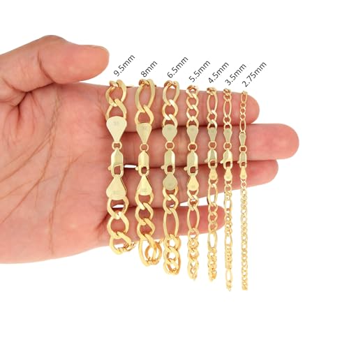 Nuragold 10K Real Yellow Gold Figaro Solid Link Chain Bracelet Men & Women - 7",6.5mm