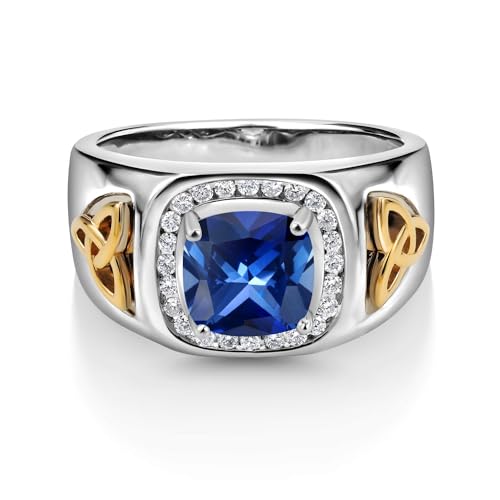 Gem Stone King Men's Customized and Personalized 8MM Cushion Cut Gemstone Birthstone and White Lab Grown Diamond Ring for Men | 925 Sterling Silver and 10K Yellow Gold | 2.76 Cttw | Size 7-13