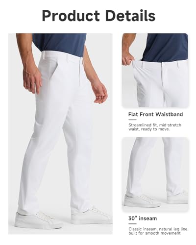 SNOWTEN Mens Golf Pants, Classic Fit Work Pants for Men, Stretch Dress Slacks 30" Quick Dry Lightweight with Pockets White 34w × 30L