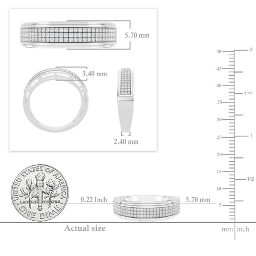 Dazzlingrock Collection 0.25 Ctw Natural Round White Diamond Three Row Micro Pave Wedding Band for Men in 10K Solid White Gold, Size 10