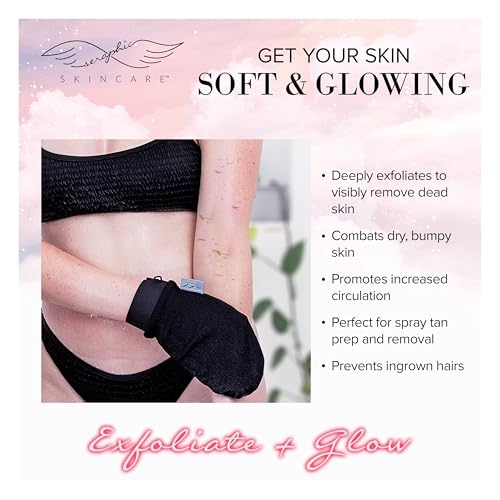 Seraphic Skincare Original Premium Exfoliating Mitt for Body (1pc) – 100% Vegan Viscose Traditional Body Scrub Glove Kessa Korean Washcloth – Body Exfoliator for Self-Tan Removal & Keratosis Pilaris