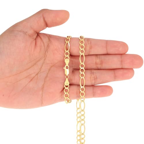 Nuragold 14K Real Yellow Gold Figaro Solid Link Chain Necklace Men & Women - 26",5.5mm