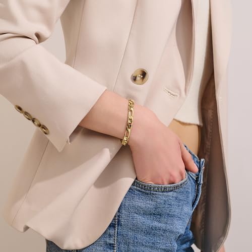 AHSIWC 14K Gold Bracelets for Women & Men Trendy Dainty 7mm Figaro Bracelet for Men Hypoallergenic Gold Chain Bracelet for Women Jewelry Gifts