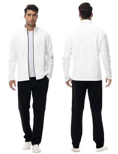 Rdruko Men's Track Sweat Suits 2 Piece Set Sweatsuits Tracksuits Full Zip Jogging Workout Gym Warm Up Suits,White,M