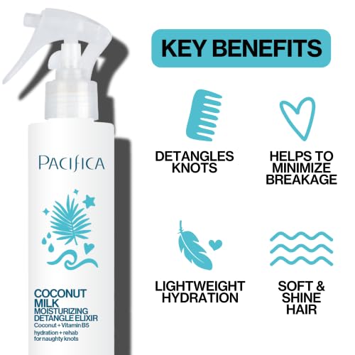 Pacifica Coconut Milk Hair Detangler Spray – Leave-In Conditioning Elixir for Tangle-Free Hair – Instantly Detangles Knots, Adds Shine & Moisture, Prevents Breakage & Frizz – Vegan & Cruelty-Free