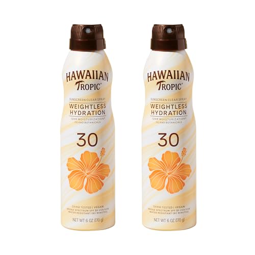 Hawaiian Tropic Weightless Hydration SPF 30 Sunscreen Spray, 6 Oz (2 Pack)