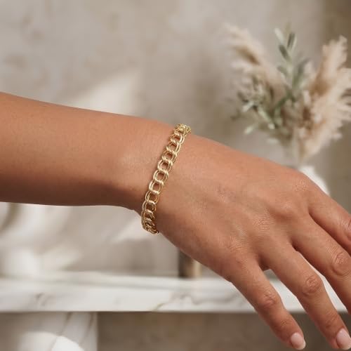 Floreo 14k Yellow Gold 5.5mm Solid Medium Double Chino Link Charm Bracelet, 7 Inch or 8 Inch