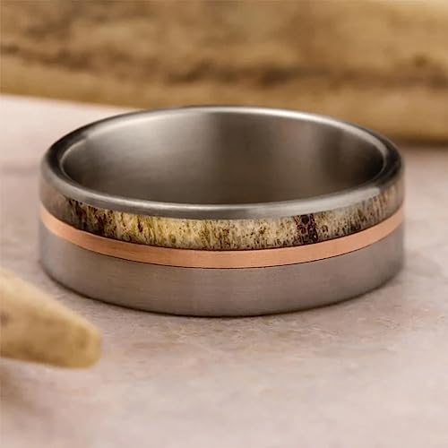 The Men's Jewelry Store (Unisex Jewelry) Deer Antler, 14k Rose Gold 6mm Brushed Titanium Comfort-Fit Wedding Ring Size 12