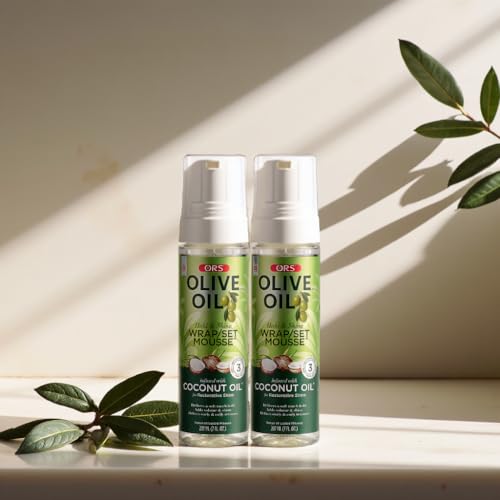 ORS Olive Oil Hold & Shine Wrap Set Mousse Infused with Coconut Oil for Restorative Shine 7 Ounce (Pack of 2)