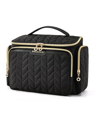 BAGSMART Travel Toiletry Bag, Large Wide-open Travel Bag for Toiletries, Makeup Cosmetic Travel Bag with Handle-Black