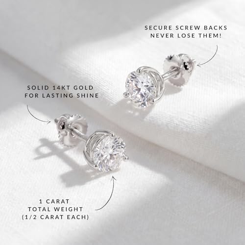 Privosa - 1 Carat Lab Grown Diamond Stud Earrings in 14K White Gold