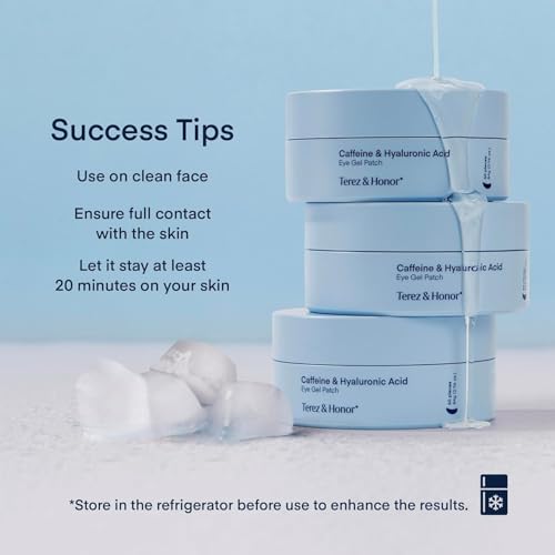 Terez & Honor Under Eye Patches for Dark Circles - 60 Korean Hydrogel Masks for Puffiness, Bags, Wrinkle with Caffeine, Hyaluronic Acid, Niacinamide - Undereye Hydrating & Cooling, Vegan, No Fragrance