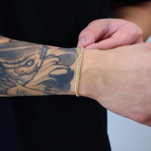 Nuragold 14k Real Yellow Gold Miami Cuban Link 4mm Chain Italian Bracelet - 7"