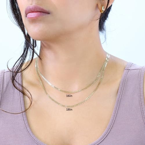 Nuragold 14K Real Yellow Gold Mariner Chain Solid Link Anchor Necklace - 2.5mm,16"