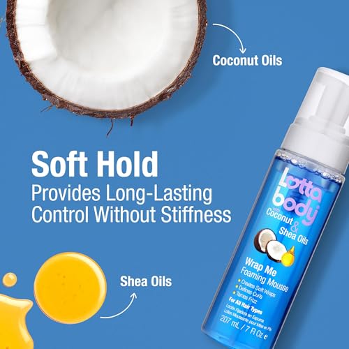 Lottabody Wrap Me Foaming Mousse with Coconut & Shea Oils, Lightweight Moisture-Rich Curl-Defining & Frizz-Control Styling Mousse for Natural Curly, Coily & Relaxed Hair, 7 oz, (Pack of 2)