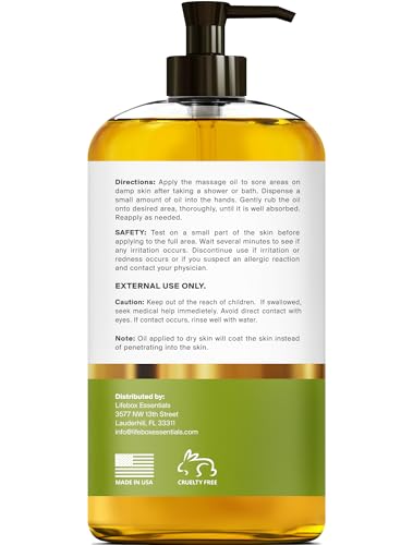 Arnica Sore Muscle Massage Oil – 100% Pure & Natural - Massage Therapy for Muscles & Joints – Body Oil Infused with Arnica Extract, Lavender Oil, Peppermint Oil & Chamomile Oil – 8 FL OZ