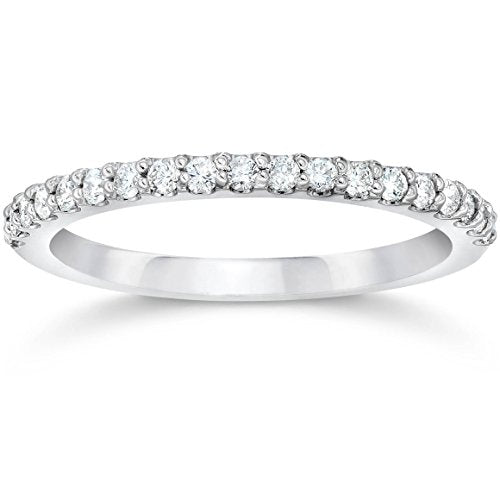P3 POMPEII3 Pompeii 1/8ct 14k White Gold Diamond Engagement Band Wedding Stackable Prong Womens Ring - Size 9.5