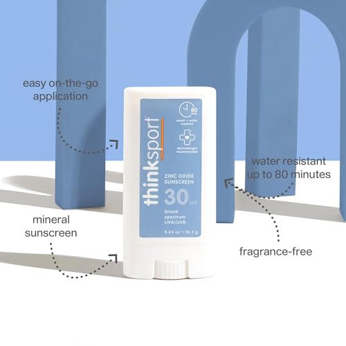 Thinksport Mineral Sunscreen Stick SPF 30, 0.64 Oz, Water Resistant & Vegan