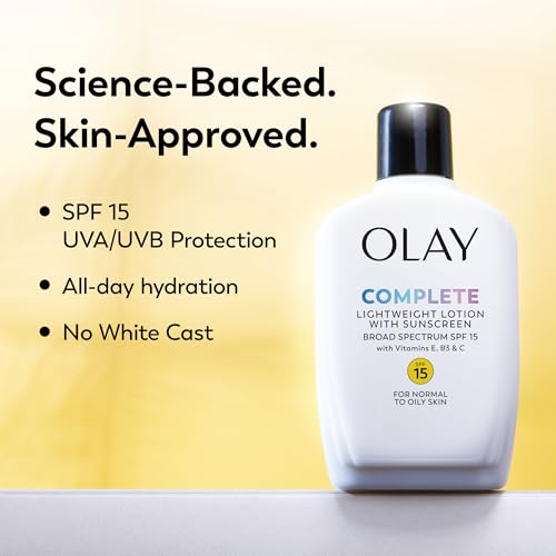 Olay Face Moisturizer, Complete with Sunscreen SPF 15, Daily Facial Lotion for Normal Skin, Lightweight Hydrating Broad Spectrum Sun Protection - Vitamin C, E, and Niacinamide - 6 Oz 2 Pack
