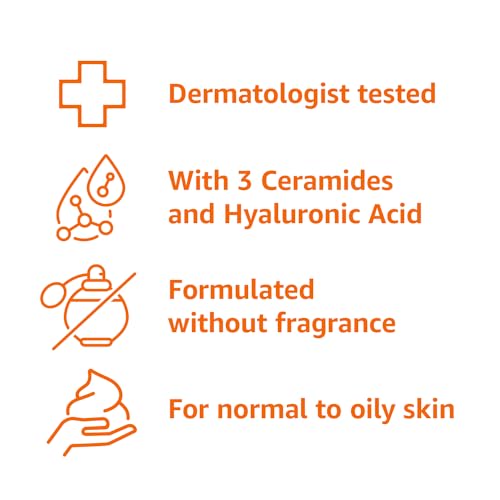 Amazon Basics Foaming Facial Cleanser with Ceramides & Hyaluronic Acid, Gentle Daily Face Wash, Non-Comedogenic, Fragrance-Free, 12 fl oz