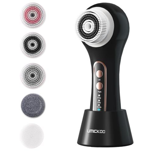 UMICKOO Rechargeable Rotating Face Scrubber with 5 Brush Heads Set