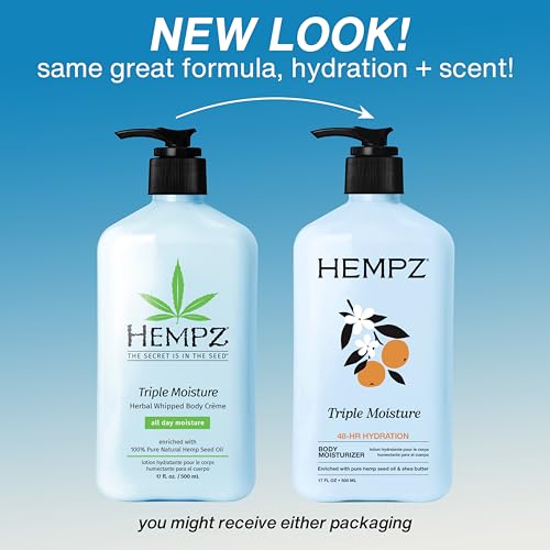 HEMPZ Triple Moisture Body Moisturizer, 17 Oz – Hydrating Lotion Rich with Minerals, Vitamin C, & Hempseed Oil to Nourish & Repair Extremely Dry or Sensitive Skin for Body