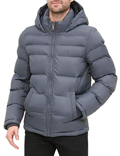 Tommy Hilfiger Men's Classic Hooded Puffer Jacket (Standard and Big & Tall), Charcoal, XX-Large