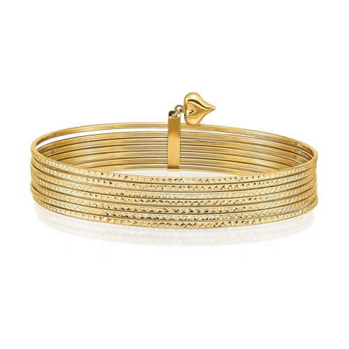 IceCarats 14K Yellow Gold Heart Charm Bangle Bracelet, 8.5 inch