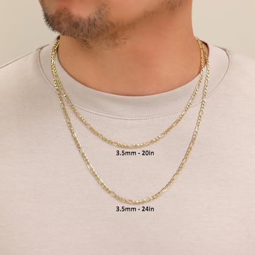 Nuragold 10k Real Yellow Gold Figaro Link 3.5mm Chain Necklace (16"-30") - 20"