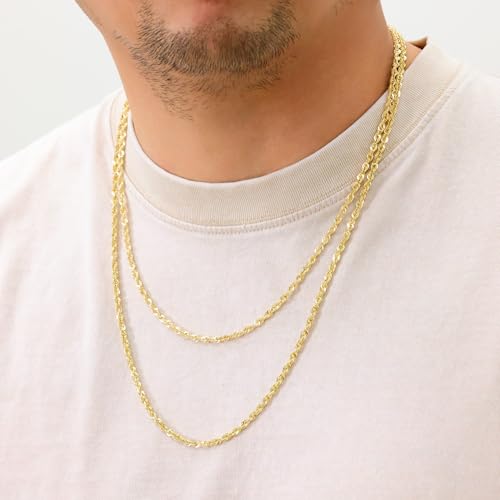 Nuragold 14k Real Yellow Gold 3.5mm Rope Chain Lightweight Necklace 16"-30" - 22"