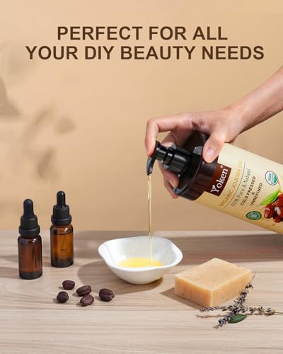 Yoken 32 fl oz (EWG Verified) 100% Pure Jojoba Carrier Oil - Unrefined, Hexane-Free, Cold Pressed for Skin, Face, Hair, Nails, and Massage