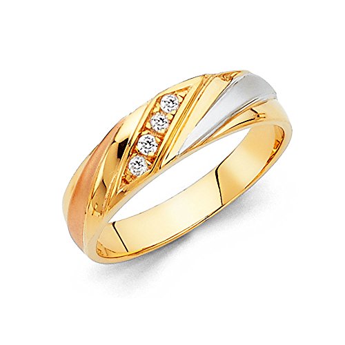 14k Tri Color Gold Men's Wedding Band - Size 9.5