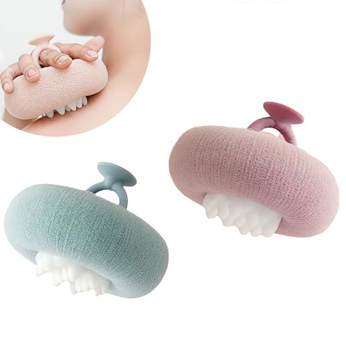 Super Soft Sunflower Suction Cup Bath Ball,2-in-1 Sunflower Bath Ball，Bath Loofah with Suction Cup,Exfoliating Bath Sponge for Men and Women (Pink + Light Teal)