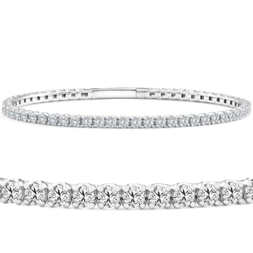 Pompeii 4Ct F/VS Diamond Flexible Oval Bangle Women's Bracelet 14k White Gold Lab Grown - Size 6.75 (F,VS)