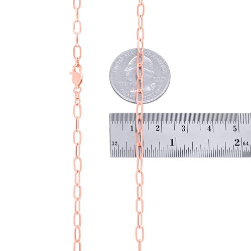 Nuragold 10k Real Rose Gold Paperclip 3mm Elongated Cable Link Necklace (16"-24") Dainty Italian Jewelry for Men & Women - 16"