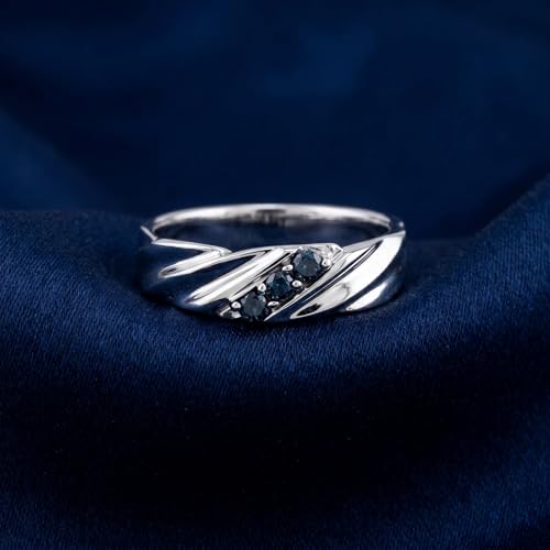 P3 POMPEII3 Pompeii 1/10ct Treated Blue Diamond Mens Three Stone Wedding Ring 14K White Gold - Size 11