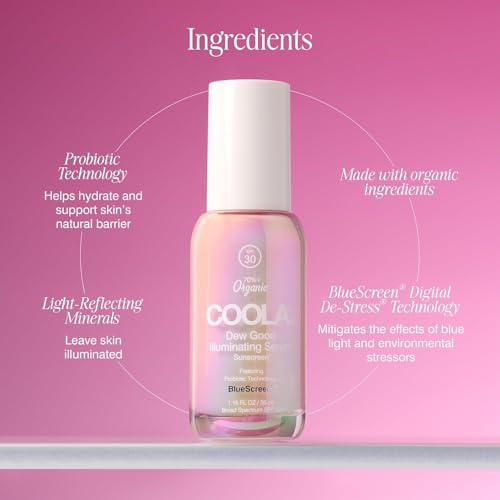 COOLA Dew Good SPF 30 Face Serum, Illuminating Glow Sunscreen, 1.15 oz