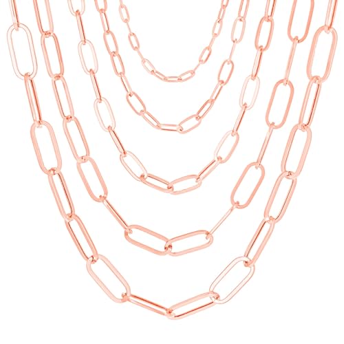 Nuragold 10k Real Rose Gold Paperclip 3mm Elongated Cable Link Necklace (16"-24") Dainty Italian Jewelry for Men & Women - 3mm,24"