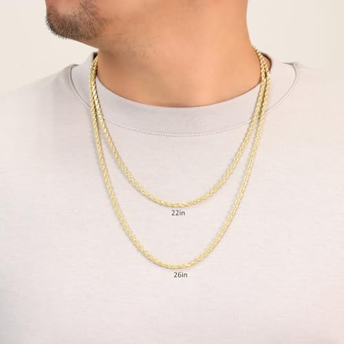 Nuragold 14k Real Yellow Gold Rope Chain Solid Diamond Cut Necklace - 3mm - 16"