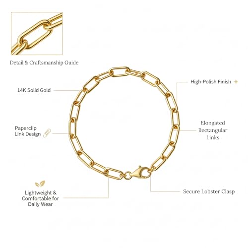 SHOP WGS 5mm 14K Solid Gold Paperclip Bracelet for Women & Men