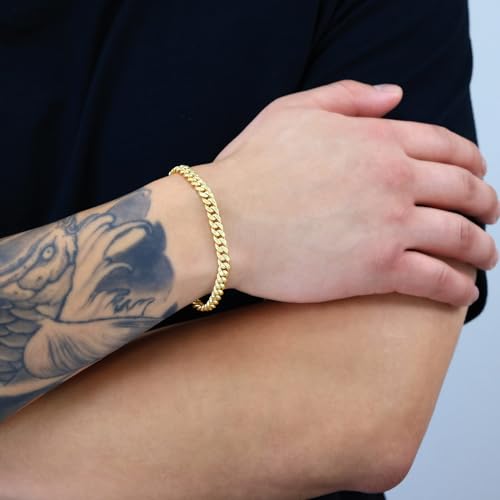 Nuragold 14k Real Yellow Gold Miami Cuban Lightweight Link 7.7mm Chain Bracelet (7"-9") Italian Jewelry for Men & Women - 7"